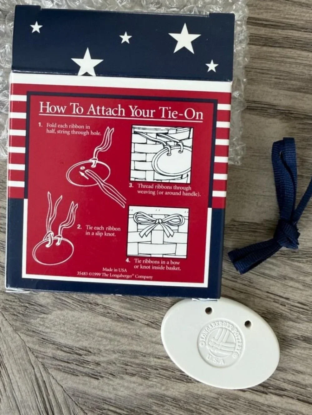 Longaberger Vintage Americana Ceramic Tie-On Set of 2 Flag 2000 Boxed Never Used